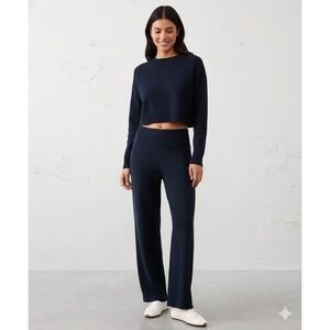 New Banana Republic Sweater Pants Large Wide Leg Navy Blue Mid-Rise Pull On Cozy